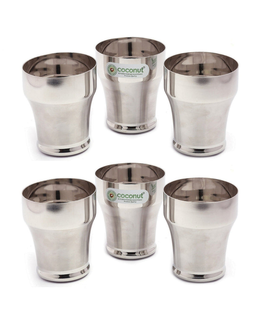 Coconut Stainless Steel Baleno Glasses - Set of 6, Capacity 300ml, Heavy Gauge, Durable, Food Grade, BPA Free, Glasses For Serving Water / Juice / Beverages, Lemonade, Model - A30