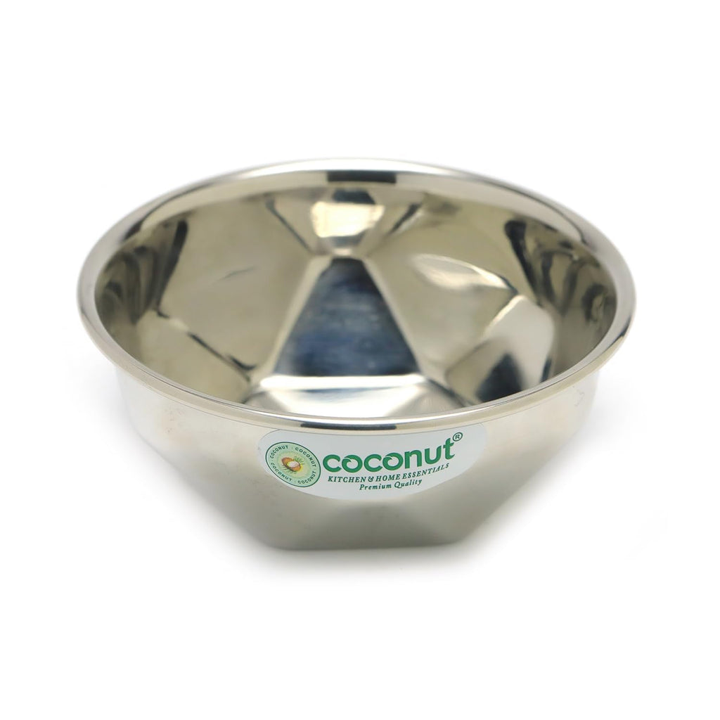 Coconut Stainless Steel - Serving Bowls for Soup, Salad, Dessert, Dal | Heavy Gauge, Solid Bowl, Vati, Katori | Model - C2 Deep Bowl, Flat Bottom bowl - 230ML