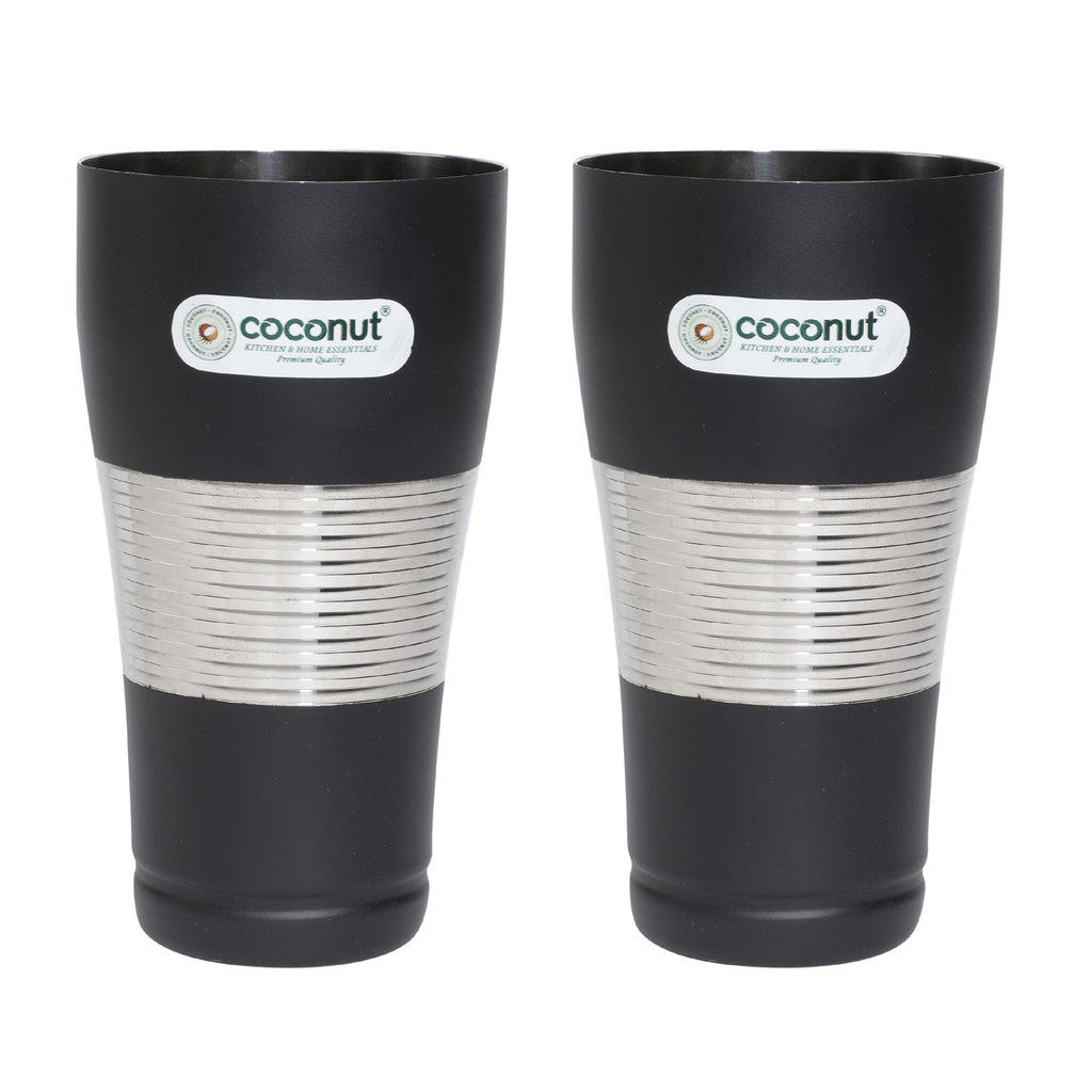 Coconut Stainless Steel Black Lassi Glasses - Set of 2 - Model - A37