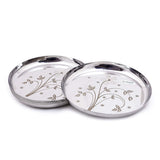 Coconut Stainless Steel Laser Plate - Pack of 6, Heavy Gauge, Mirror Finish, Solid, Dinner Plate / Meal Plate / Serving Plate/ Thali, Model-P14 Laser Apple