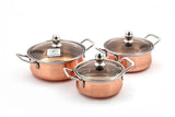 Coconut Diva Polish Copper Bottom With Glass Lid Handi - Food Grade, Mirror Finish, Heavy Gauge, induction and Gas Based, Model - Diva Copper Polish glass Lid