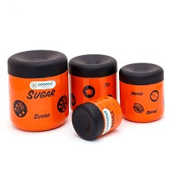 Coconut Stainless Steel Jumbo Matt -Tea / Coffee / Sugar / Masala Containers - Set of 4, Spice box, Masala Containers, Storage Box, Pots, Dabba, Food Safe, Jointless, Heavy, Model - E12 Jumbo Colour TCSM