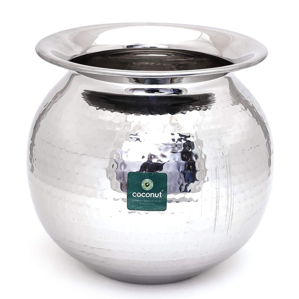 Coconut Stainless Steel Hammered 18 Guage Round Pot Container/Handi - 1 Unit