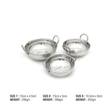 Coconut Stainless Steel Heavy Guage 18 Table Kadai (Without Lid) Cookware - Set of 3-300ML/400ML/600ML