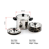 Coconut Stainless Steel Triply Idli Cooker - Heavy Gauge, Thick bottom, Mirror finish, Induction Base and Gas Stove compactible, Sandwich Bottom / Triply Bottom / Idli Cooker / Idli Steamer, Model - Idli Cooker (4 Plate, 6plate)