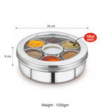 Coconut Stainless Steel MB2 Masala Box with 7 Containers & Transparent Lid | 100ml Each Spice Container | Masala Dabba for Indian Kitchen | Food Grade Steel Spice Storage Organizer | Rust Proof, BPA Free, Dishwasher Safe.
