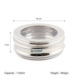 Coconut Stainless Steel Sweet C-Thru Dabba Set of 3 with Transparent Lid | 1100ml, 1400ml And 2050ml | Food Grade Steel Storage Containers | Belly Shape Snack, Sweet & Dry Fruit Container | Rust Proof, BPA Free, Dishwasher Safe.