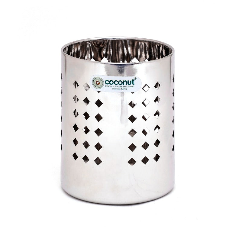 Coconut Stainless Steel Oak Cutlery Holder Like Spoon/Fork - Diameter - 10Cm, 1 Unit