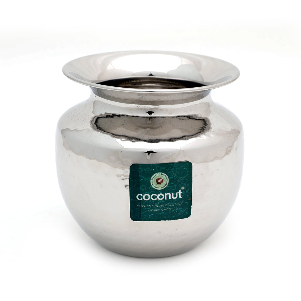 Coconut Stainless Steel Hammered Tirpur Lota - unit 1, Kalash / Chambu / Traditional Pot, Heavy Gauge, Traditional kalash for Pooja, Lota for drinking Juice, Lassi, Water, Mirror Finish, Model - L15 Hammered Tirpur Lota
