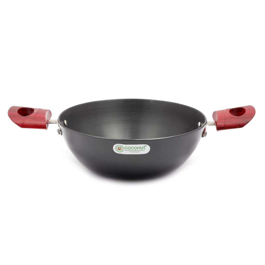 Coconut Hard Anodised Flat Base Kadai -Capacity 2 Litres - 3.25 MM Thickness- Dimension -22Cm