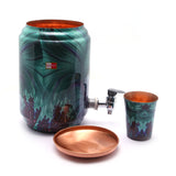 Coconut Design Copper Matka/Pot/Dispenser with stand and glass 5 litre capacity - Model - Jewel
