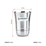 Coconut Stainless Steel Glasses - Capacity 300ml, Heavy Gauge, Durable, Food Grade, BPA Free, Model-B2, Glasses For Serving Water / Juice / Beverages