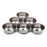 Coconut Stainless Steel - Set of 6 | Serving Bowls for Soup, Salad, Dessert, Dal | Heavy Gauge | Hammered Bowl | Vati | Katori | Model- C51 D/cup Hammered Bowl