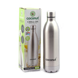 Coconut Stainless Steel Chill-on Vacuum Bottle - 304 Steel | Food Grade | Double wall | keeps Liquid Hot / Cold for 24hrs | Leak Proof | Silver | Vaccum Flask | Hot & Cold Bottle | Model - Chill-On Vaccum Bottle