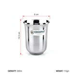 Coconut Stainless Steel Glasses - Capacity 300ml, Heavy Gauge, Durable, Food Grade, BPA Free, Drinking Glass For Serving Water / Juice / Beverages / Model-B5