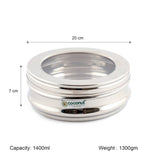 Coconut Stainless Steel Sweet C-Thru Dabba Set of 3 with Transparent Lid | 1100ml, 1400ml And 2050ml | Food Grade Steel Storage Containers | Belly Shape Snack, Sweet & Dry Fruit Container | Rust Proof, BPA Free, Dishwasher Safe.