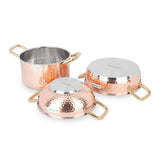 Coconut Serene Stainless Steel Copper Finish Hammered Design Capsulated Stockpot, Kadai & Skillet With Lid