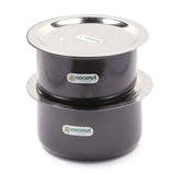 Coconut Hard Anodised Tope/Patila for Cook and Serve with SS Lid and Gas Stove & Induction Base Top Compatible - 2 Unit - Capacity - 2.5 Litre, 3 Litre (Dimension -21Cm, 23cm)