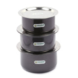 Coconut Hard Anodised Tope/Patila for Cook and Serve with SS Lid and Gas Stove & Induction Base Top Compatible - 3 Unit - Capacity - 1 Litre, 1.5 Litre, 2 Litre  (Dimension - 17Cm, 18cm, 20cm.)