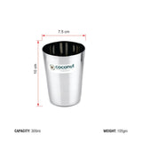 Coconut Stainless Steel Glasses - Capacity 300ml, Heavy Gauge, Durable, Food Grade, BPA Free, Model-B7(Big Amitabh Glass), Drinking Glass For Serving Water / Juice / Beverages/Lassi
