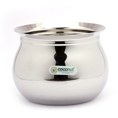 Coconut Stainless Steel Kanchi Handi - without Handle & Lid,  Cook n Serve, Gas & Induction  Compactible, Pot / Degchi / Gundu / Dahi Handi / Serving handi / Cooking Pot, Model - Kanchi Handi