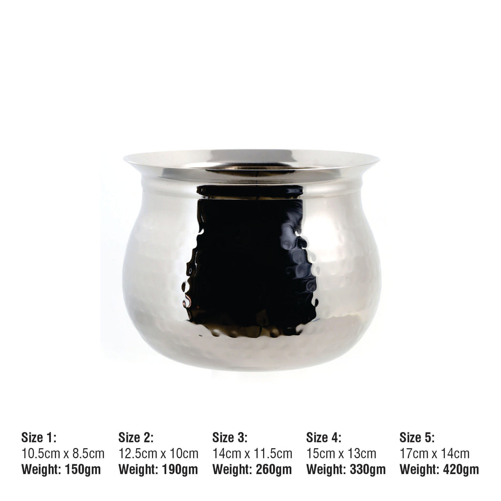 Coconut Stainless Steel Oreo Hammered Handi - Cook n Serve, Gas n Stove Compactible, Pot / Degchi / Gundu / Dahi Handi / Serving handi / Cooking Pot, Model - Oreo Handi
