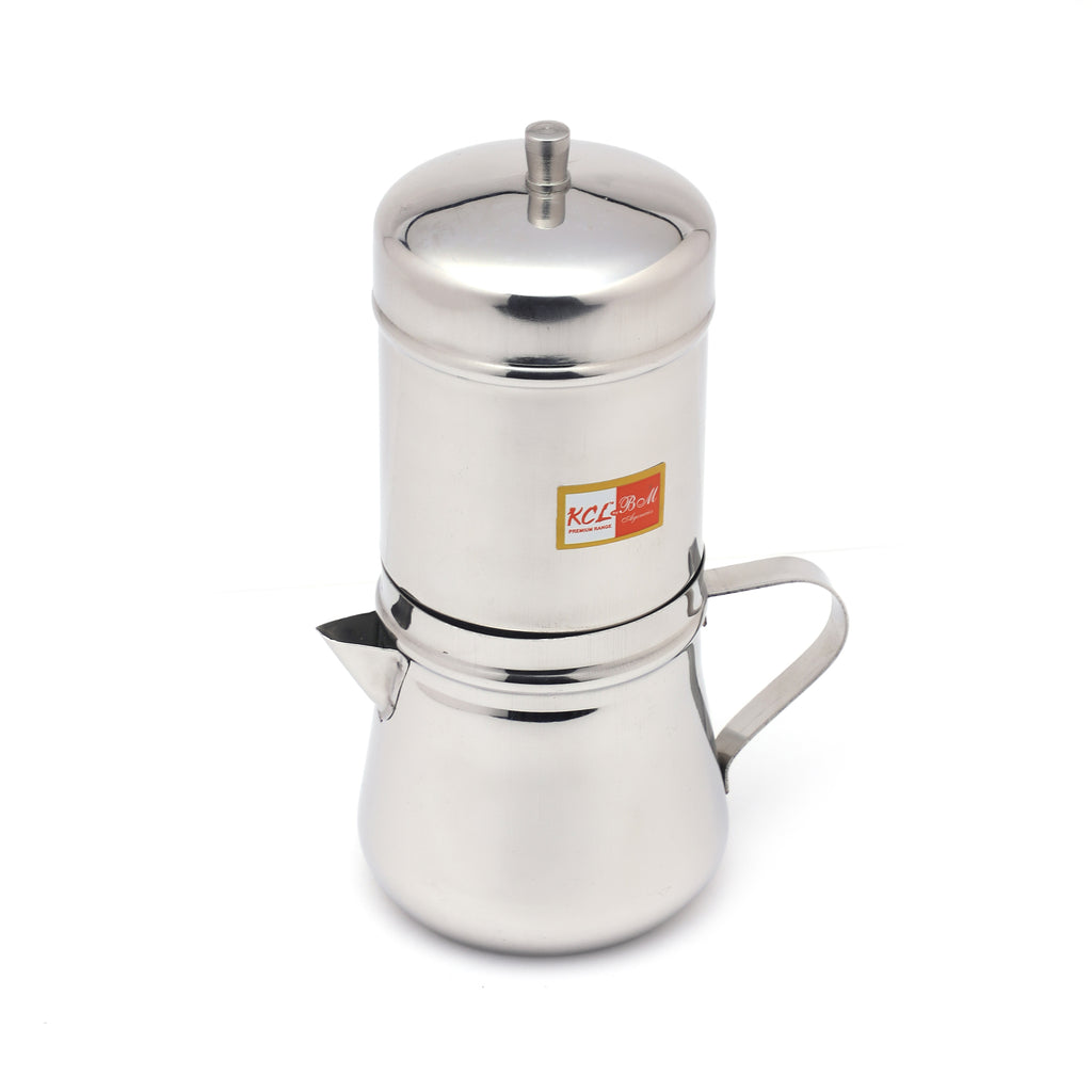 KCL Stainless Steel South Indian Filter Coffee Maker | Traditional Drip Decoction Maker with Coffee Pot & Presser | Durable Food Grade Steel | Authentic Kaapi Brewer.