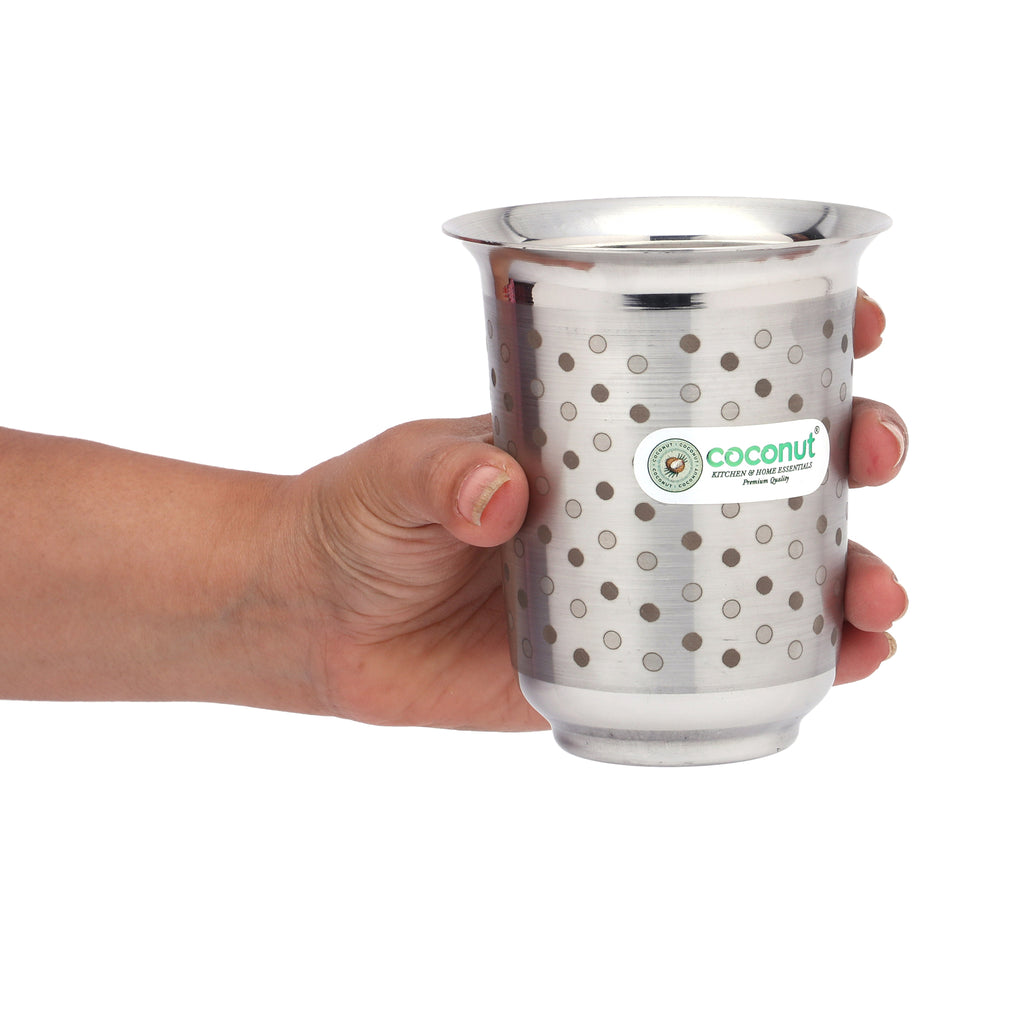 Coconut C2 Series Taurus Stainless Steel Glass Set | 300ml Premium Water Tumblers | Polka Dot Laser Engraved Design with Elegant Matte Finish | Ideal for Home, Office & Gifting.