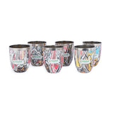 Coconut Stainless Steel Printed Designer Multi Color Water Glass/Tumbler - Capacity -300ML -Pack of 6 Glasses