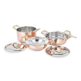 Coconut Serene Stainless Steel Copper Finish Hammered Design Capsulated Stockpot, Kadai & Skillet With Lid