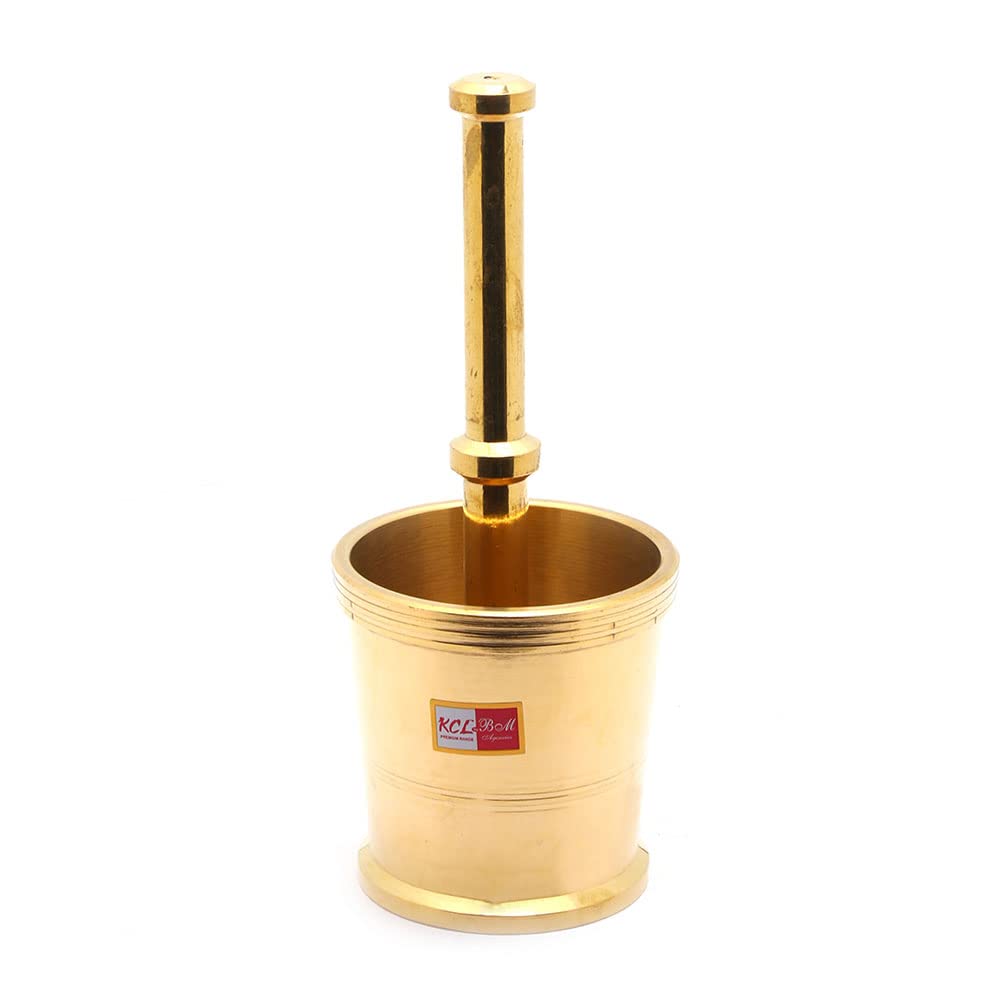 KCL Brass Hand Smasher Khalbatta Okhli | Traditional Mortar & Pestle for Spices, Herbs & Masala Grinding | Heavy Solid Brass | 1 Unit.
