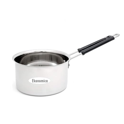 KCL Ekonomica Stainless Steel Flat Bottom Saucepan | Multipurpose Cooking Pan with Heat-Proof Handle |Gas & Induction Compatible.