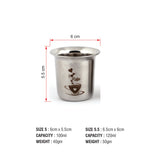Coconut Stainless Steel Laser Coffee Glasses Set Of 6 - Capacity Available in 100ml & 120ml Each, 18 Gauge, Durable, Food Grade, BPA Free, Model-D10 Laser, Glass For Serving Water / Juice / Beverages/ Lemonade / Tea / Coffee / Milk
