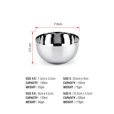 Coconut Stainless Steel - Set of 6, Serving Bowls for Soup, Salad, Dessert, Vegetable, Dal | Heavy Gauge | Solid Bowl | Vati | Katori | Model - C3 Deluxe Apple