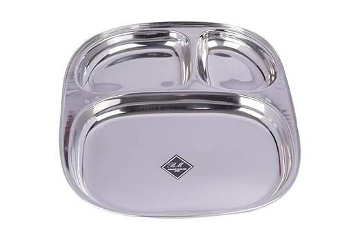 KCL Emerald Stainless Steel Partition Plate | 3-Section Dinner Plate / Thali for Home & Hotel Use | Food-Grade, Rust-Resistant – 1 Piece