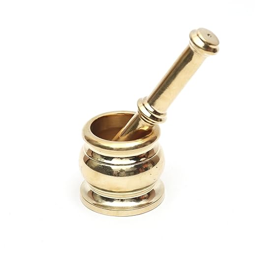 KCL Pure Brass Kutani Small/Mortar and Pestle/Traditional Hand Smasher Round - (Heavy Guage) - 1 Unit - Dimension - Width - 6.5 Cm - Height 6 Cm.