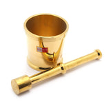 KCL Brass Hand Smasher Khalbatta Okhli | Traditional Mortar & Pestle for Spices, Herbs & Masala Grinding | Heavy Solid Brass | 1 Unit.