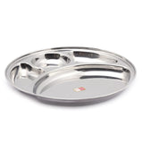 KCL Stainless Steel Round Partition Dinner Plate Set | 20 Gauge Heavy Steel Thali with 4 Compartments | Mirror Finish | Rust Proof & Dishwasher Safe | Pack of 6.
