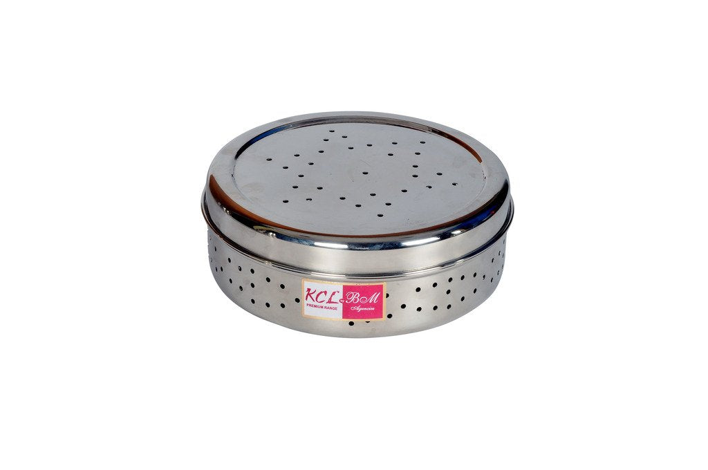 KCL Stainless Steel Coriander Box (Dhaniya Dabbi) | Multipurpose Spice Storage Container with Perforated Lid | Durable, Rust-Resistant & Hygienic Kitchen.