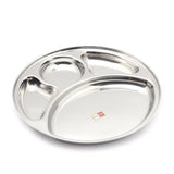 KCL Stainless Steel Round Partition Dinner Plate Set | 20 Gauge Heavy Steel Thali with 4 Compartments | Mirror Finish | Rust Proof & Dishwasher Safe | Pack of 6.