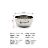 Coconut Stainless Steel Heavy Gauge, Solid square Bowl/ Vati / Katori / Set of 6 -Available sizes in Capacity 100ml, 150ml, 200ml, 250ml Each, Model - C4 Square Apple, Serving Bowls for Soup, Salad, Dessert, Dal