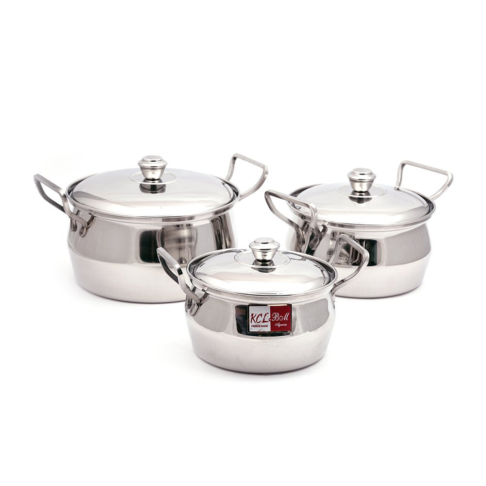 KCL Stainless Steel Armor Cookware Set | 3 Pieces Heavy Gauge Pots with Lids | Mirror Finish, Food Grade & Rust Free | Induction & Gas Compatible.