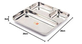 KCL Stainless Steel Square Partition Plate | 3 in 1 Compartment Bhojan / Pav Bhaji Plate | Heavy Gauge Steel with Mirror Finish | Rust Proof & Dishwasher Safe | 1 Unit