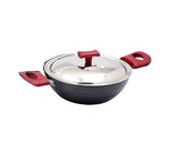 Coconut Hard Anodised Flat Base Kadai With Stainless Steel Lid
