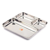 KCL Stainless Steel Square Partition Plate | 3 in 1 Compartment Bhojan / Pav Bhaji Plate | Heavy Gauge Steel with Mirror Finish | Rust Proof & Dishwasher Safe | 1 Unit