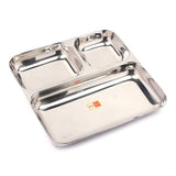 KCL Stainless Steel Square Partition Plate | 3 in 1 Compartment Bhojan / Pav Bhaji Plate | Heavy Gauge Steel with Mirror Finish | Rust Proof & Dishwasher Safe | 1 Unit
