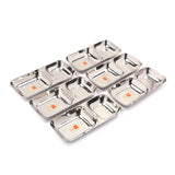 KCL Stainless Steel Compact Partition Plate Set of 6 | Heavy Gauge 2-in-1 Breakfast & Pav Bhaji Plate | Mirror Finish Compartment Plate | 21 cm Diameter.