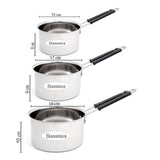 Ekonomica Stainless Steel Flat Bottom Saucepan Set (500 ml, 750 ml & 1000 ml) | Multipurpose Cooking Pan with Heat-Proof Handle | 16 cm, 17 cm & 18 cm Diameter | Gas & Induction Compatible.