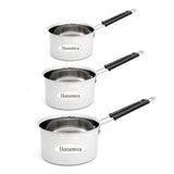Ekonomica Stainless Steel Flat Bottom Saucepan Set (500 ml, 750 ml & 1000 ml) | Multipurpose Cooking Pan with Heat-Proof Handle | 16 cm, 17 cm & 18 cm Diameter | Gas & Induction Compatible.
