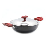 Coconut Hard Anodised Flat Base Kadai with Lid - Cook n Serve | 3.25mm Thickness | Cook & Serve | Scratch-resistant | Hard Anodiesd pan | Flat Bottom Kadai | Hard Anodised Deep Kadai | Model - FBK with Lid